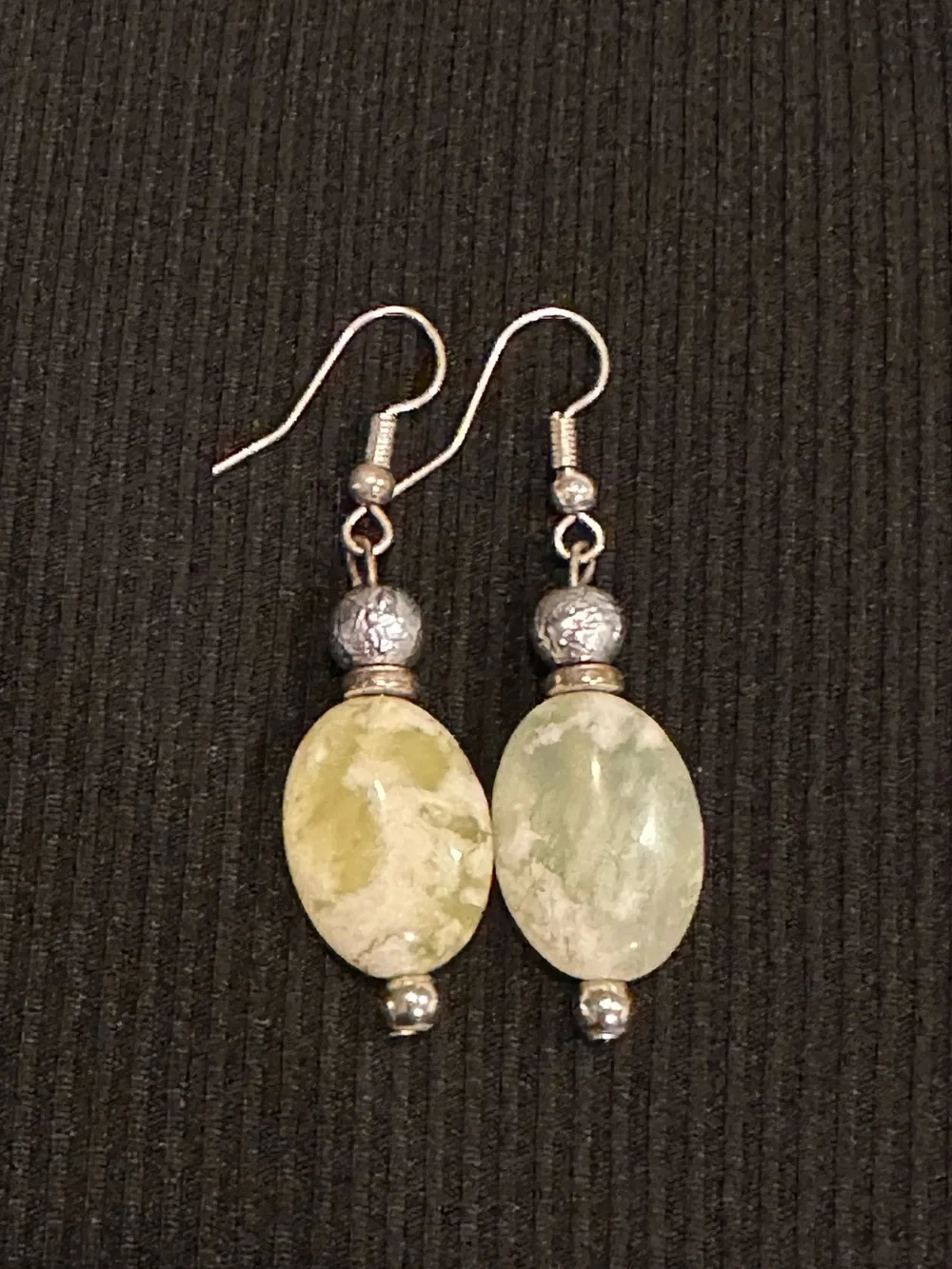 Natural Serpentine Green Jasper Dangle Earrings Handmade Artisan Boho Coin Drop